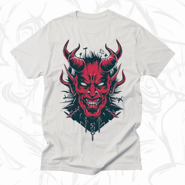 Una camiseta blanca con un diablo en ella