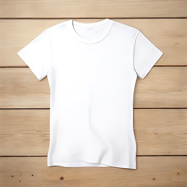camiseta blanca con fondo de madera