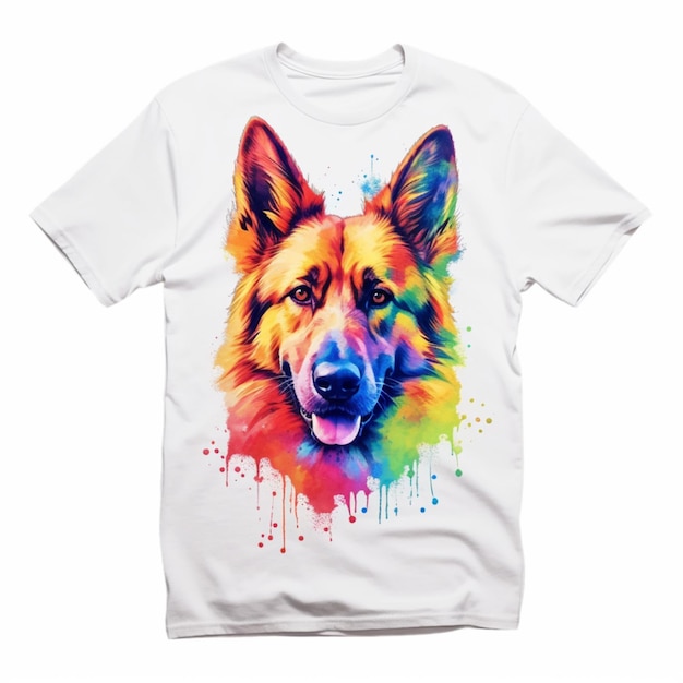 Foto camiseta blanca de generación ai de ilustración con cabeza de perro de arco iris de colores camiseta de pastor alemán
