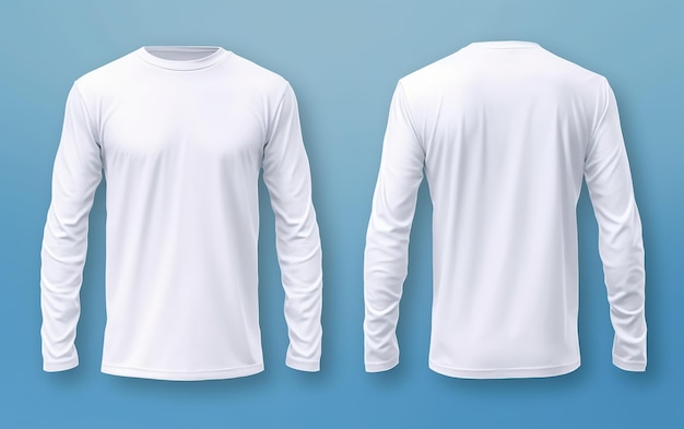 Foto camiseta blanca de manga larga vista frontal y posterior aislada sobre fondo blanco ia generativa