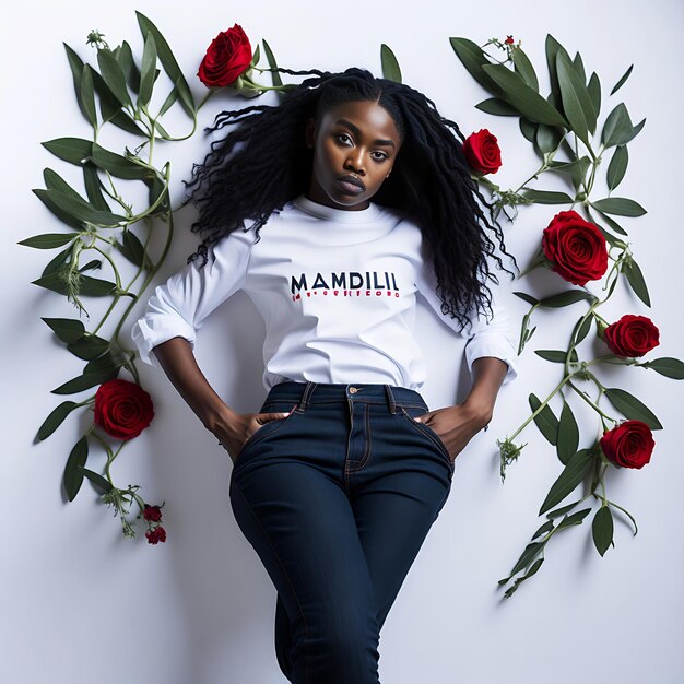 Camiseta blanca para mujeres de otoño creada con IA generativa