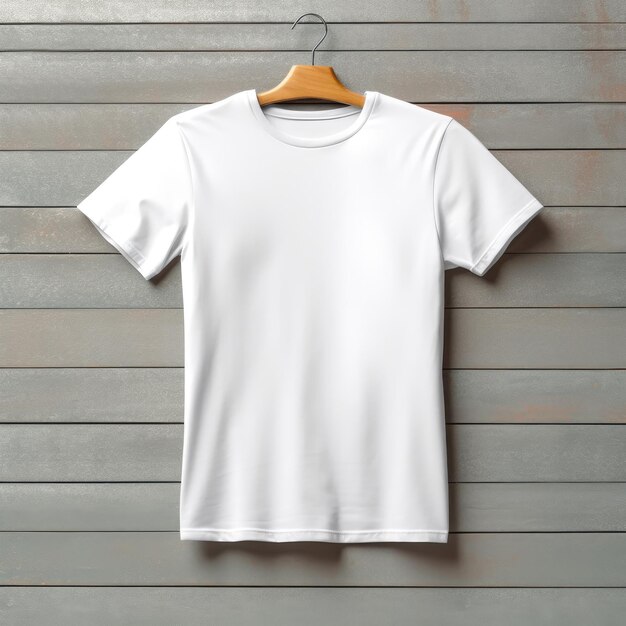 Camiseta blanca en una pared de madera