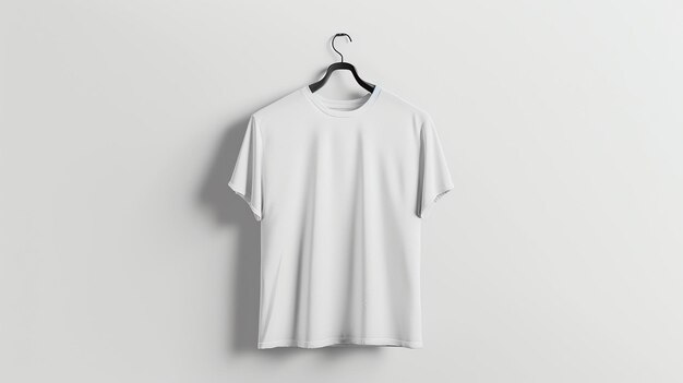 Camiseta blanca en una percha La camiseta está hecha de 100% algodón y es suave y cómoda de usar