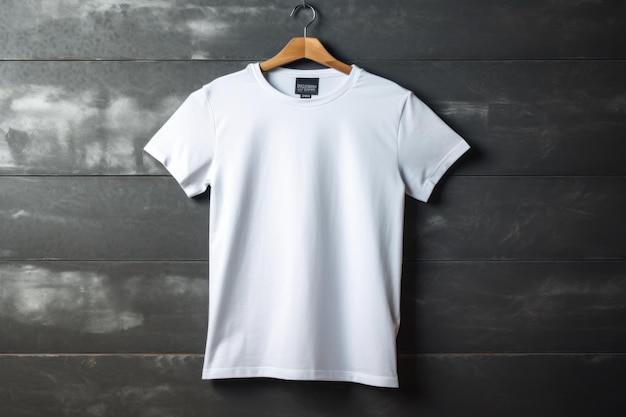 Camiseta blanca en una percha con fondo negro