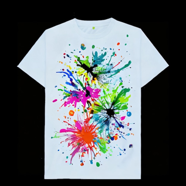 Una camiseta blanca con salpicaduras de pintura de colores