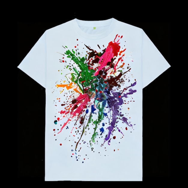 Una camiseta blanca con salpicaduras de pintura de colores