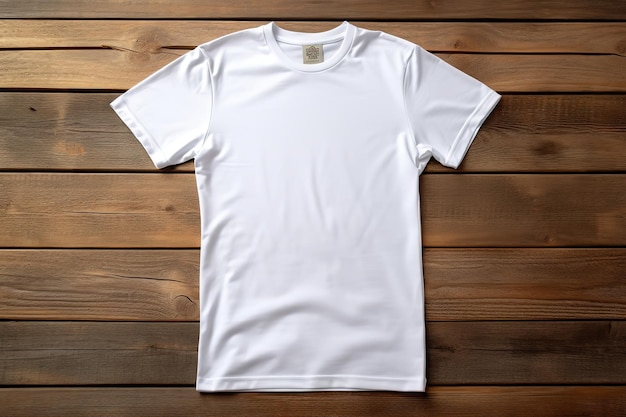 camiseta blanca sobre fondo de madera para la maqueta de tus diseños