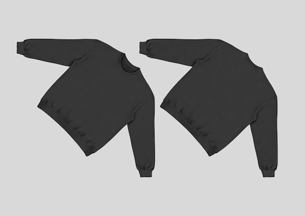 Camiseta en blanco color plantilla negra vista delantera y trasera en fondo blanco maqueta de cuello de la tripulación