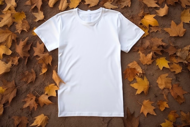 Camiseta en blanco fondo de otoño foto publicitaria foto ultra realista 8k 3d