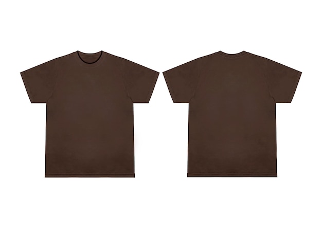Camiseta en blanco plantilla marrón vista delantera y trasera Maqueta de manga corta
