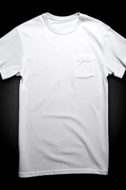 Camiseta de bolsillo con arte lineal minimalista, colores monocromáticos, camiseta blanca limpia para sesión de fotos
