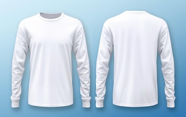 Camiseta branca de manga comprida vista frontal e traseira isolada em fundo branco Generative AI
