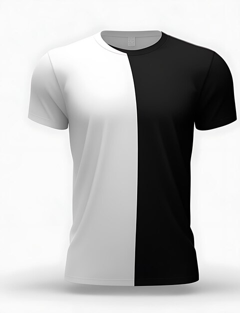 camiseta branca e preta em branco com design vazio em fundo branco maquete de camiseta de renderização 3D