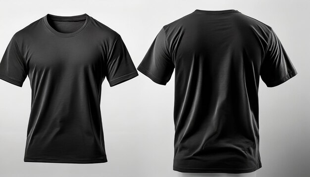 camiseta casual negra monocromática vista lateral detrás y vista delantera de una plantilla simulada