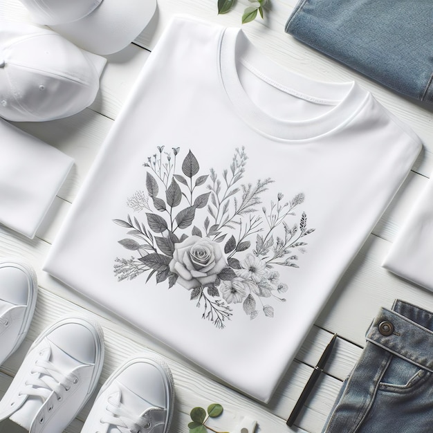 Foto camiseta de color blanco con espacio de copia para su diseño