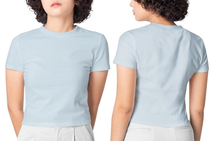 Camiseta cortada azul claro para mujeres