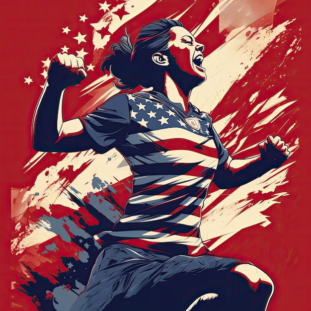 Camiseta Crie uma obra de arte que capture a energia de uma mulher jogando futebol Gerada por IA