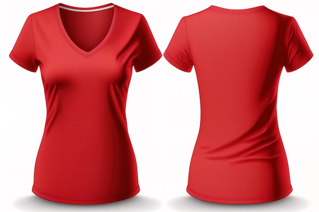 Foto camiseta con cuello en v en blanco para mujer plantilla camisa de color rojo