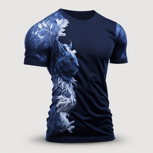 Foto camiseta de algodão azul com modelo de camiseta de design de luxo