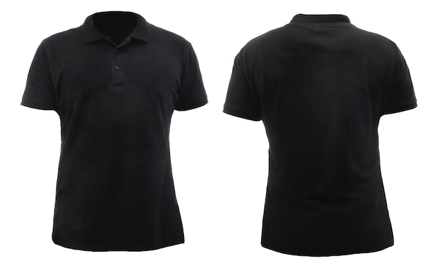 Foto camiseta de colarinho em branco modelo de modelo de frente e traseiro vista simples camiseta preta isolada em branco