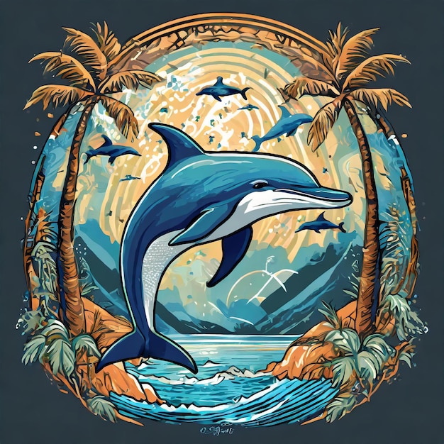 camiseta de delfines diseño gráfico ilustración vectorial