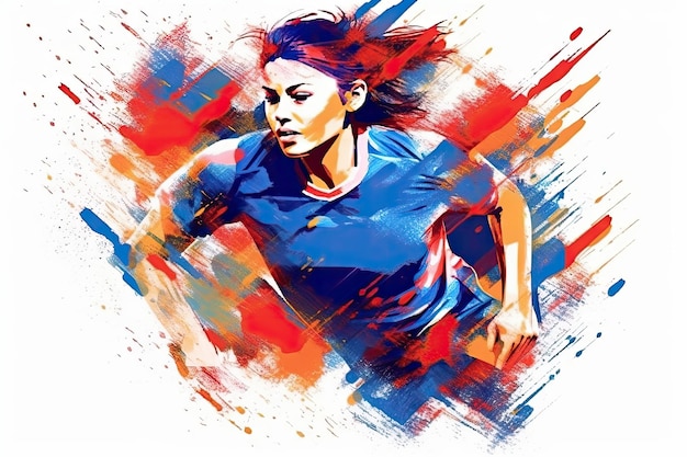 Camiseta Diseña una obra de arte que capture la energía de una mujer jugando al fútbol Generado por IA