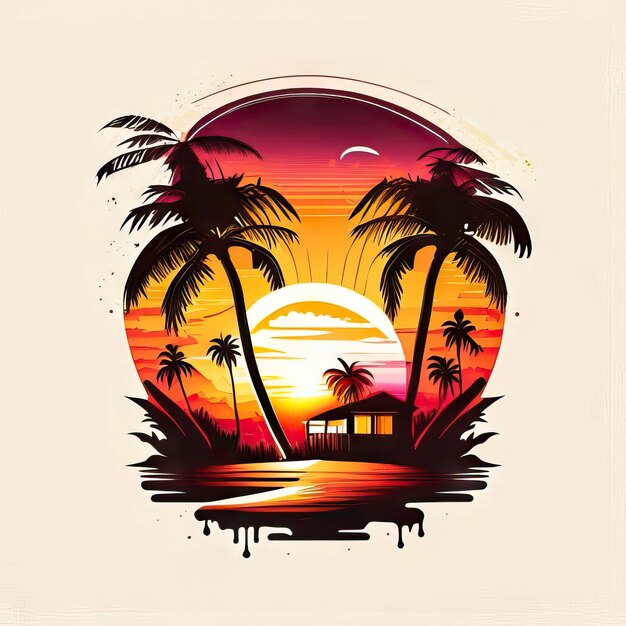 Foto camiseta con diseño de logo tropical paradise.