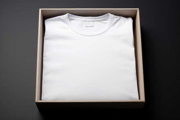 Camiseta doblada blanca en una caja de papel.