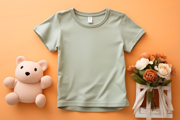 camiseta e tênis infantis bonitos em fundo pastel