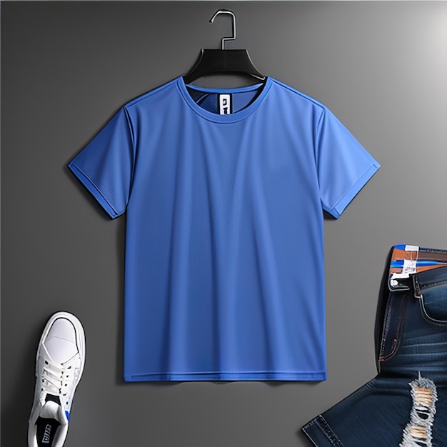 camiseta em branco de maquete azul casual