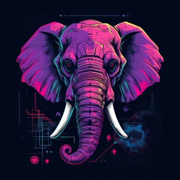 Camiseta con estampado de cabeza de elefante en colores vivos