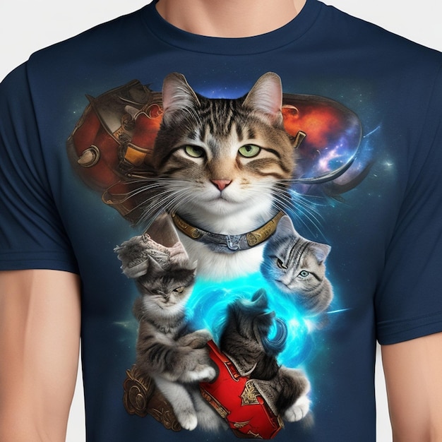 Foto una camiseta con un gato en el medio de la escena del pecho