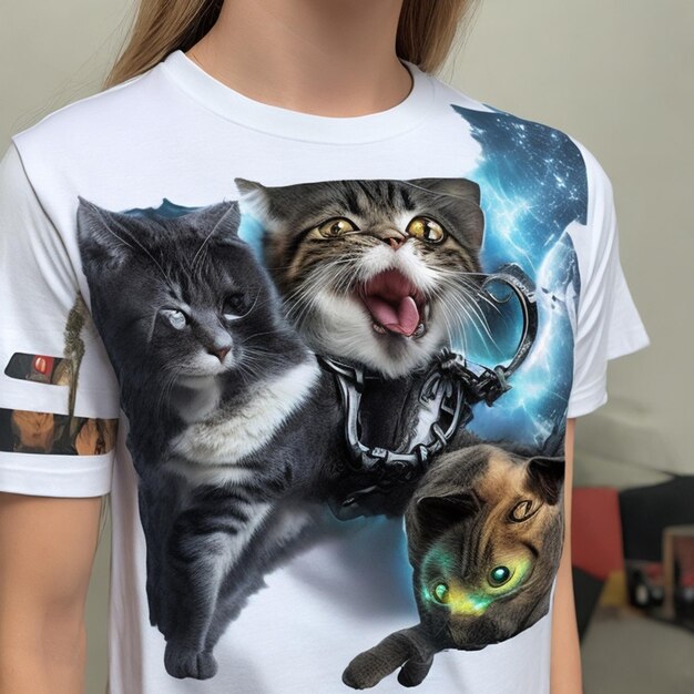 Foto una camiseta con un gato en el medio de la escena del pecho