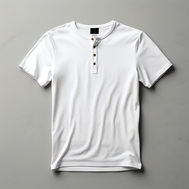 Foto camiseta de henley camiseta de botón plaqueta usada por un hombre de madera brillante manneq blanco en blanco diseño limpio