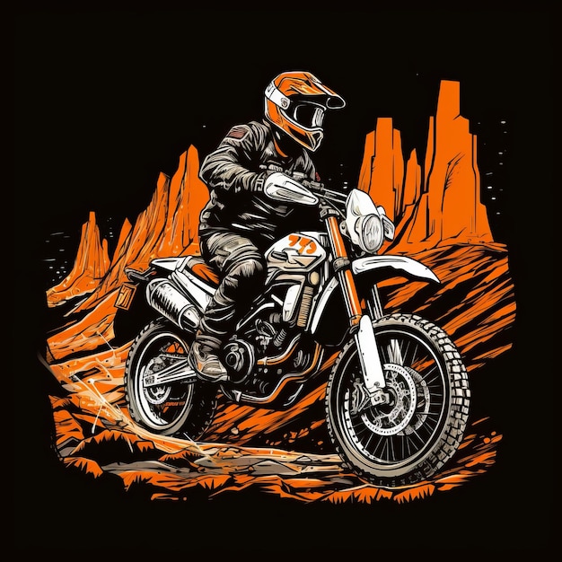 Camiseta hiperdetalhada para motociclista com terra dinâmica do deserto