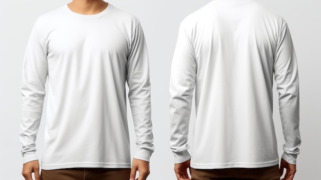 Foto camiseta de hombre blanco con mangas largas vector de vista frontal y posterior sobre fondo blanco