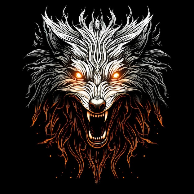 camiseta de hombre lobo diseño de tatuaje ilustración de arte oscuro aislado sobre fondo negro