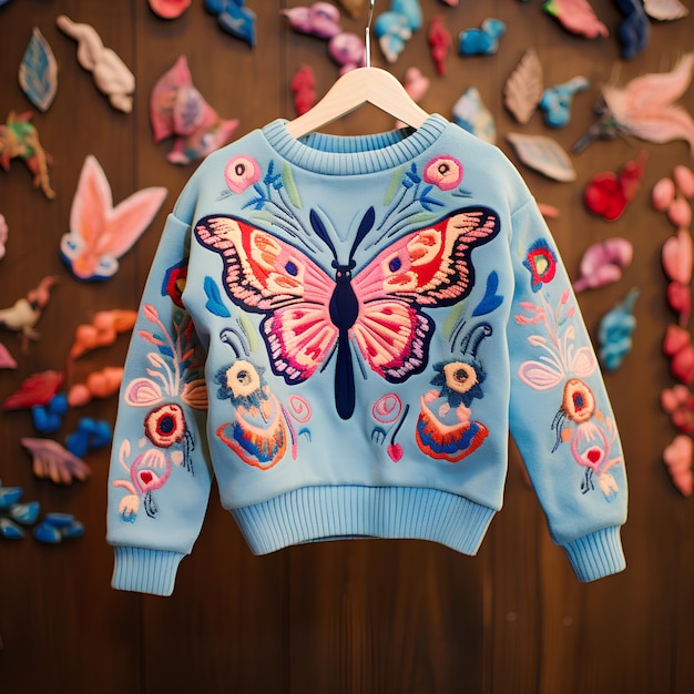 Camiseta infantil com mariposas coloridas bordadas na camisola