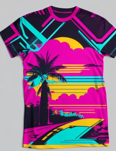 Foto una camiseta de inspiración retro con un estampado brillante de color neón.