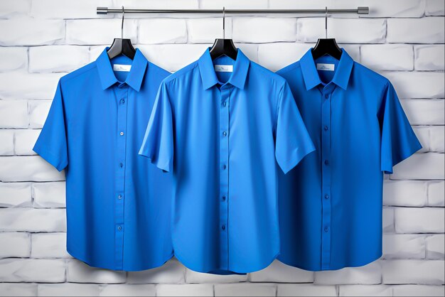 Camiseta masculina colgada en el armario Ropa de algodón azul en colgante Generativo Ai