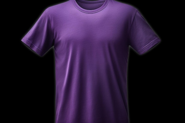 Camiseta morada de manga corta sobre fondo negro.