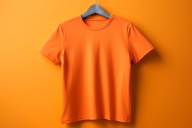 Foto una camiseta naranja colgada en una percha contra una pared naranja generativa ai