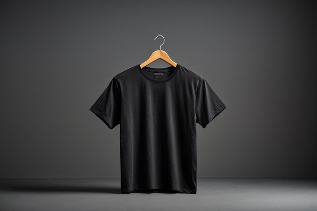 camiseta negra con espacio de copia sobre fondo gris