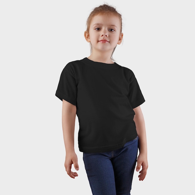 Camiseta negra en una niña bonita ropa ropa de bebé en un niño lindo en el  fondo