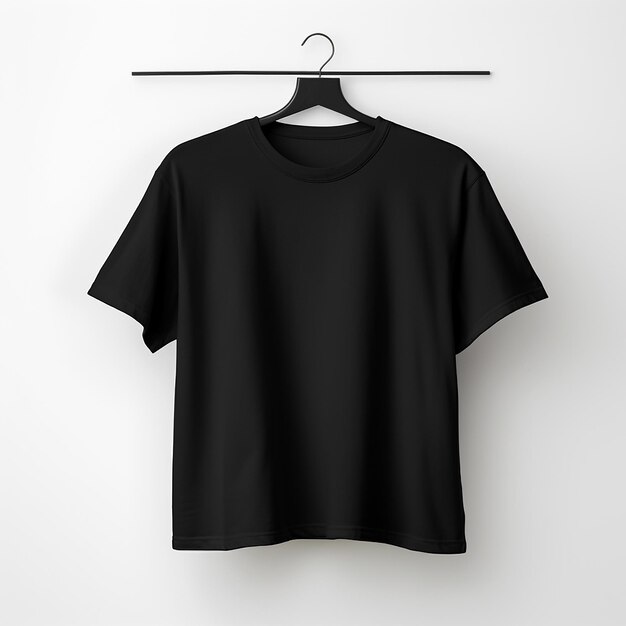 Foto camiseta negra simple renderizada en 3d sobre un fondo blanco