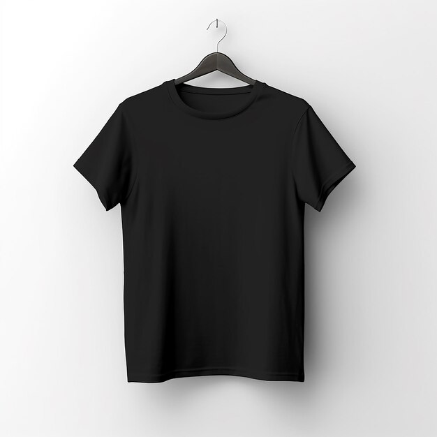 Camiseta negra simple renderizada en 3D sobre un fondo blanco