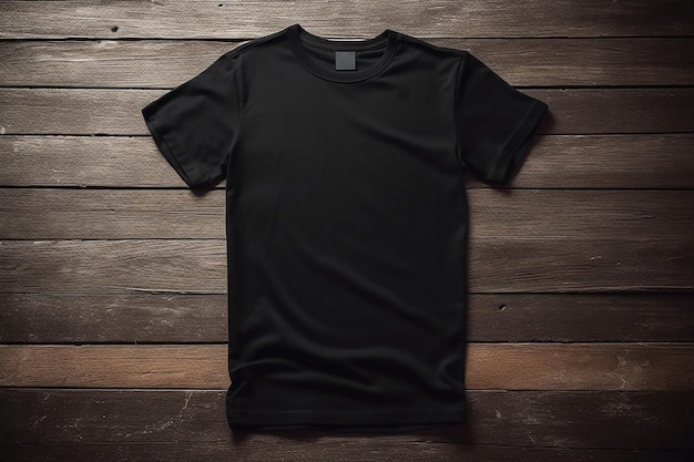 Camiseta negra sobre una mesa de madera