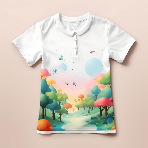 Camiseta Peter Pan com gola e ilustrações caprichosas Pastel Clean Blank White Photoshoot Tee