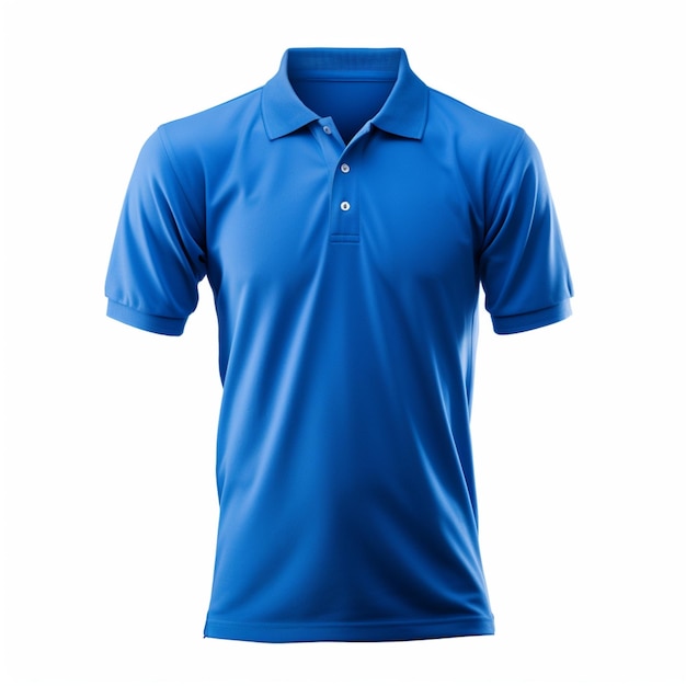 Camiseta de polo azul con cuello sobre fondo blanco