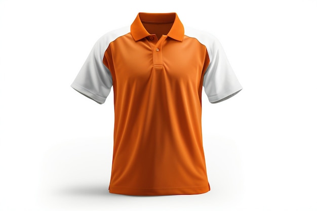 Camiseta de polo para hombres en naranja y blanco sobre fondo blanco